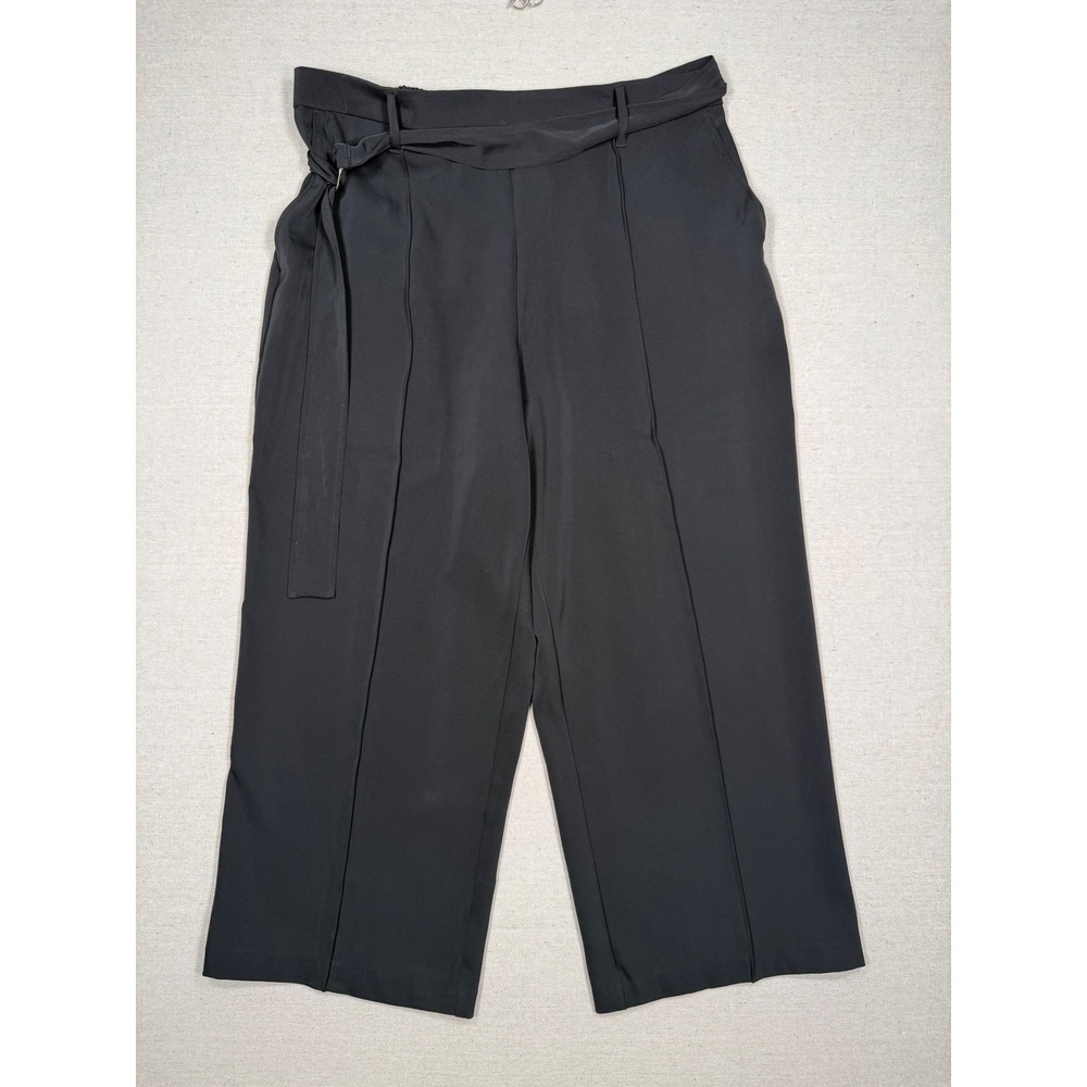 Nicole Miller New York Black Wide Leg Cropped Tie Waist Pants Large CHU24935